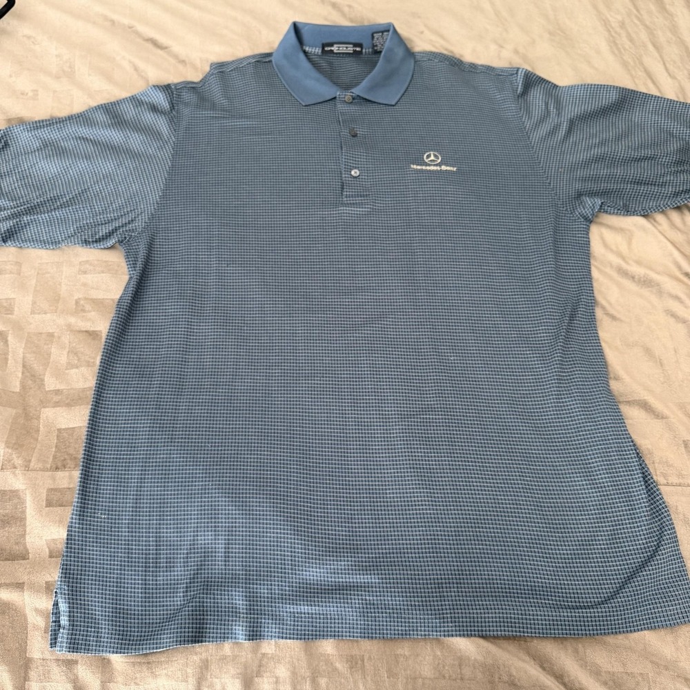 Carnoustie Polo Shirt Mens XL Blue Stripe Mercedes-Benz Logo Golf Mercerized